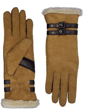 Agnelle Bombera Leather-Trimmed Shearling Gloves - Brown