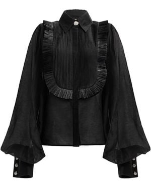 Aje. Perilla Voluminous Linen-Blend Blouse - Black