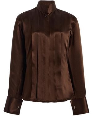 Sergio Hudson Pleated Silk Button Down - Brown