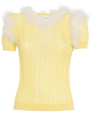 DES_PHEMMES Pointelle Embellished Knit T-Shirt - Yellow
