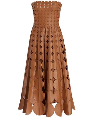 Oscar de la Renta Cutout Leather Midi Dress - Brown