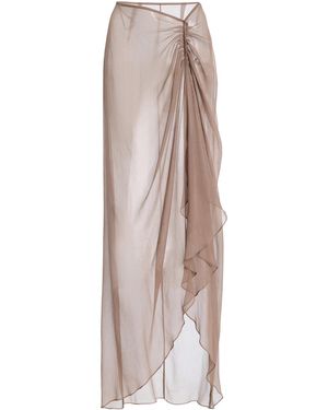 Harithand Exclusive Draped Silk Midi Skirt - Natural