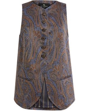 Etro Printed Cotton-Blend Vest - Brown