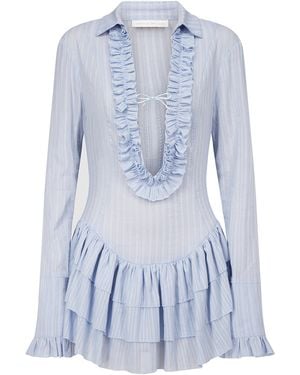 Ludovic de Saint Sernin Dolce Plunging Neckline Mini Dress - Blue