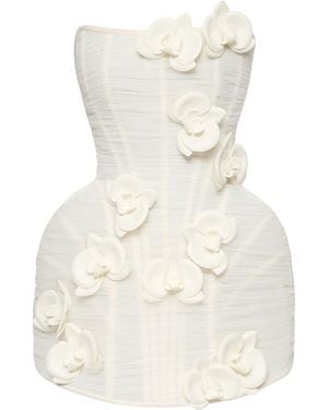 BALYKINA Eva Orchid-Appliqué Tulle Mini Dress - White
