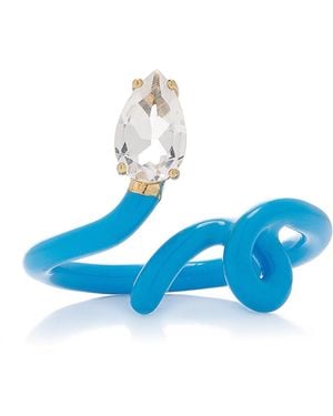 Bea Bongiasca Baby Vine Enameled 9k Yellow Gold, Silver Crystal Ring - Blue