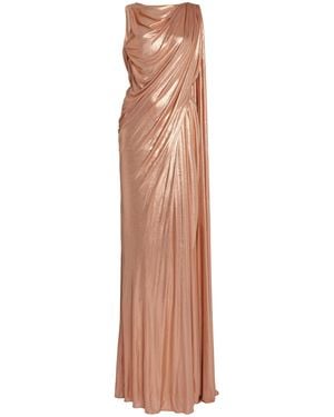 Zuhair Murad Draped Lamé Jersey Maxi Dress - Natural