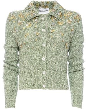 DES_PHEMMES Beaded Boucle Cardigan - Green