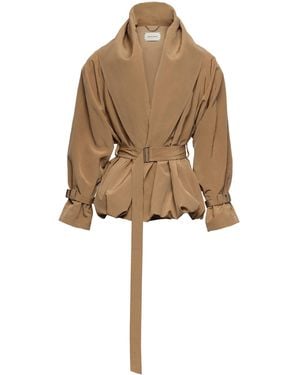 Magda Butrym Belted Linen-Blend Shawl-Collar Jacket - Natural