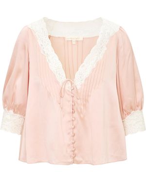 LoveShackFancy Elfadie Lace-Kissed Silk Top - Pink