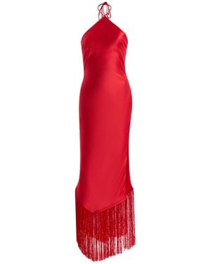 The New Arrivals Ilkyaz Ozel Exclusive Blânca Fringed Satin Midi Halter Dress - Red