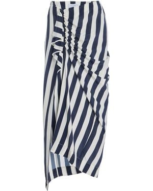 Bondi Born Orta Draped Striped Silk Crepe De Chine Skirt - White