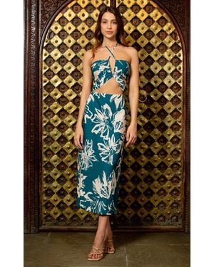 ANDRES OTALORA Marsella Cutout Twill Midi Dress - Blue