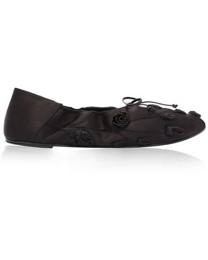 Magda Butrym Embroidered Satin Soft Ballet Flats - Black