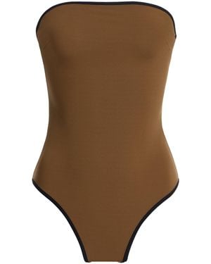 TOTEME Striped Edge Strapless Swimsuit - Brown