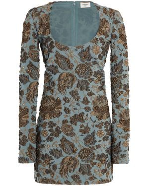 Saint Laurent Décolleté Stretch-Brocade Mini Dress - Gray