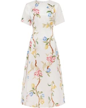 LEO LIN Caroline-Print Linen-Silk Midi Dress - White