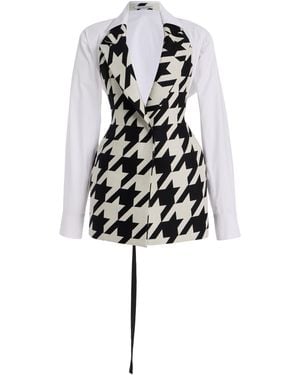 LAQUAN SMITH Houndstooth Tailored Wool-Blend Mini Dress - Black