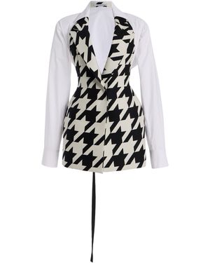 LAQUAN SMITH Houndstooth Tailored Wool-Blend Mini Dress - Black