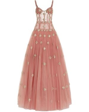 Cucculelli Shaheen Cabochon Medallion Tulle Gown - Pink