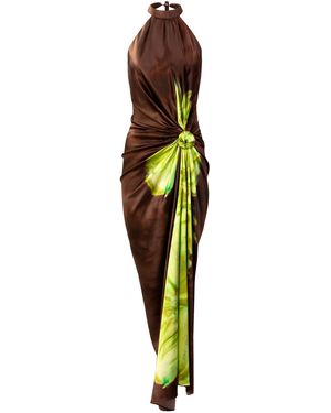 Silvia Tcherassi Tizziana Gathered Silk Satin Maxi Dress - Black