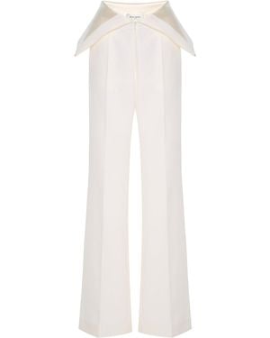 Burc Akyol Peplum Satin-trimmed Grain De Poudre Wool Pants - White