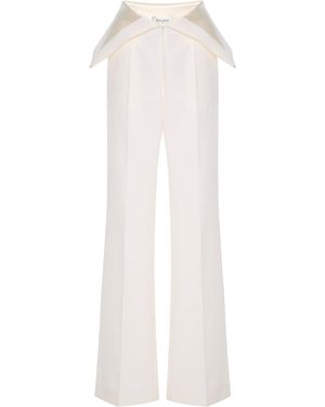 Burc Akyol Peplum Satin-trimmed Grain De Poudre Wool Pants - White