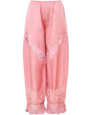 LoveShackFancy Coralie Haute Habotai Lace Trousers - Pink
