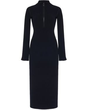 Moncler High-Neck Zip Front Knit Dress - Black