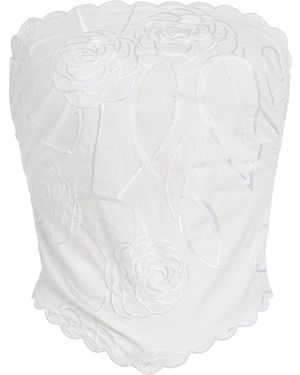 BERNADETTE Camellia-Embroidered Cotton Top - White
