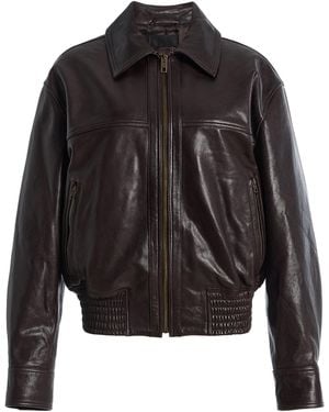 Nili Lotan Aime Leather Bomber Jacket - Black
