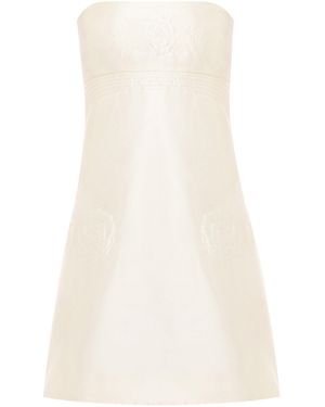 Anna October Mallory Embroidered Satin Mini Dress - Natural