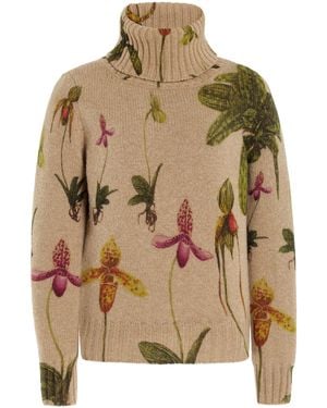 Oscar de la Renta Printed Wool Turtleneck Sweater - Natural