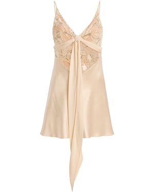 Wiederhoeft Bias-Cut Floral Embroidered Mini Dress - Natural