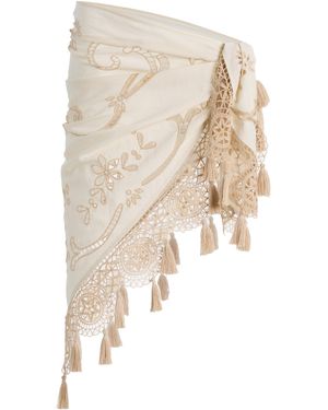 Sea Niamh Embroidered Cotton-Linen Pareo Skirt - Natural