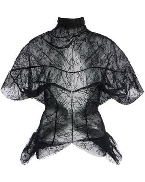Colleen Allen Draped Lace-Tulle Top - Black
