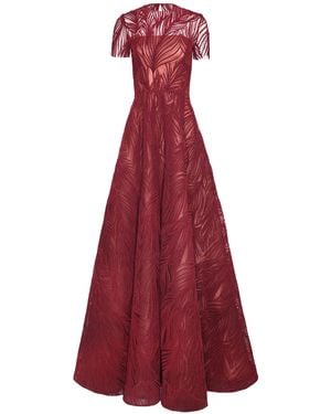 Naeem Khan Light Velvet Cap Sleeve Gown - Red
