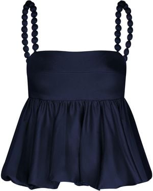 ANDRES OTALORA Somos Dos Gathered Cotton-Poplin Top - Blue