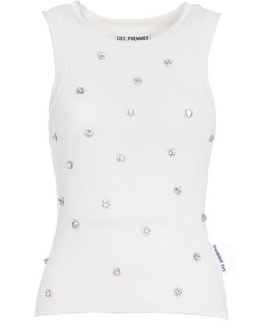 DES_PHEMMES Embellished Stretch-Cotton Tank Top - White
