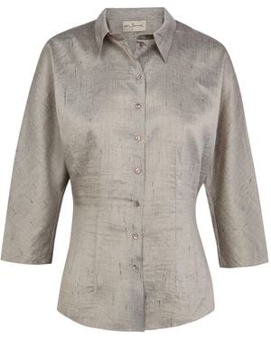 Cortana Theresa Linen-Blend Button Up Shirt - Grey