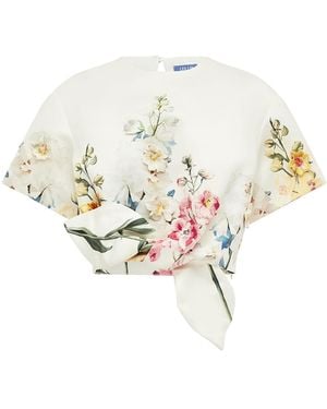 LEO LIN Riley Embroidered Crop Top - White