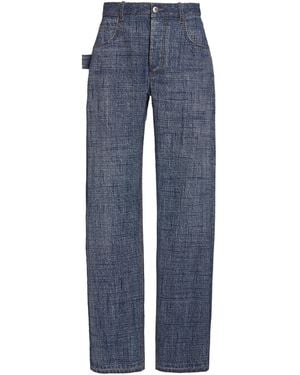 Bottega Veneta Denim-print Straight-leg Trousers - Blue