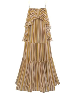 Zimmermann Rebellion Bohemian Ruffled Striped Chiffon Maxi Dress - Natural