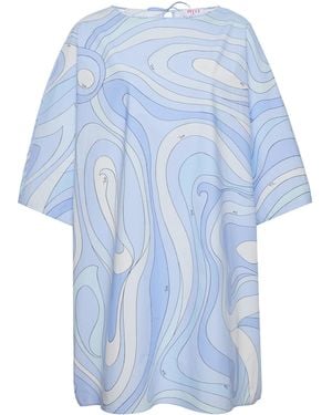PUCCI Draped Cotton Poplin Caftan - Blue