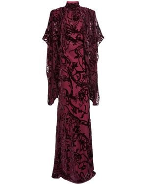 Zuhair Murad Velvet Devore Long Dress With Sleeves - Red
