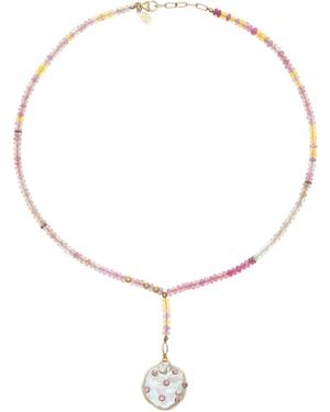 Joie Raspberry Sherbert 14k Yellow Gold Diamond Sapphire Pearl Necklace - Pink