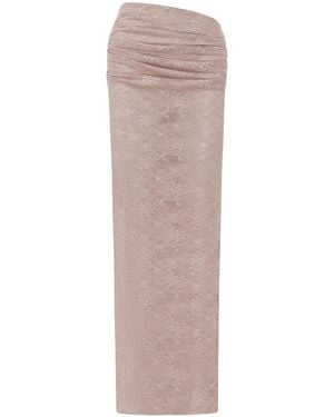 Alex Perry Tucked Sheer Stretch Lace Maxi Column Skirt - Natural