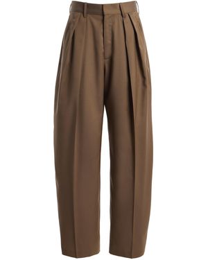Kallmeyer Joel Pleated Wide-Leg Virgin Wool Pants - Brown