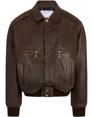 Rabanne Zip-Pocket Leather Jacket - Brown