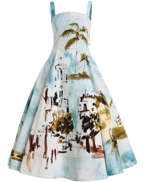 Oscar de la Renta Printed Stretch Cotton-Poplin Midi Dress - White